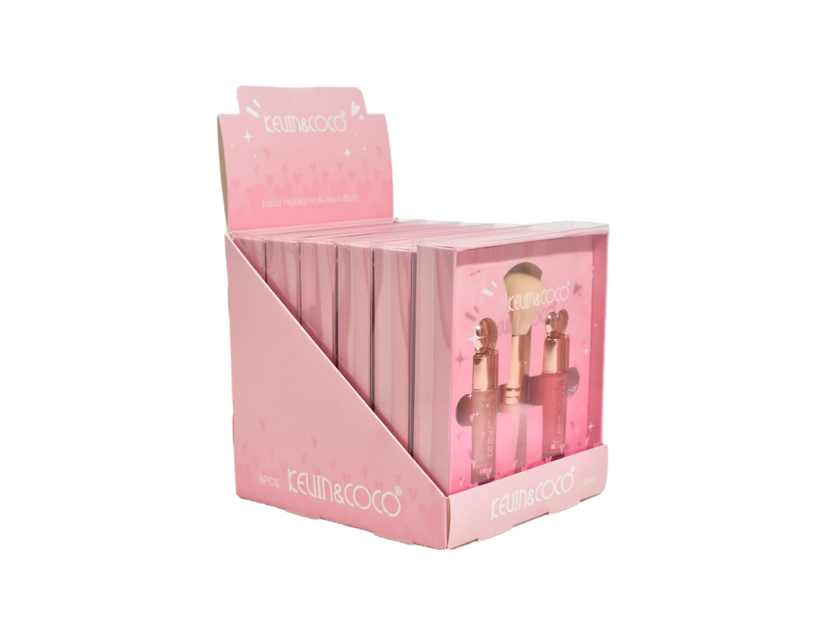 Kevin & Coco Highlight + Blush + Brush Set - Set de Iluminador, Rubor y Brocha