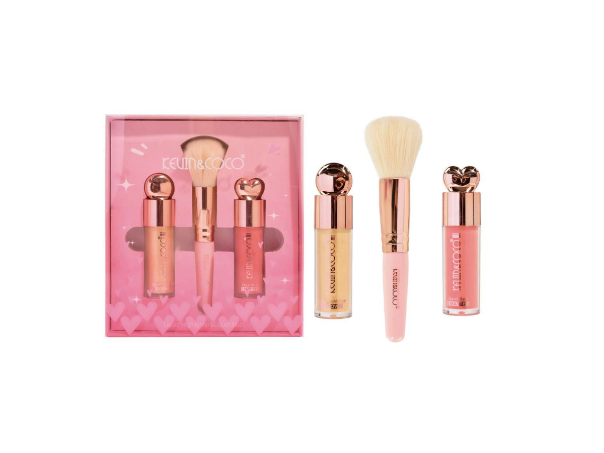 Kevin & Coco Highlight + Blush + Brush Set - Set de Iluminador, Rubor y Brocha
