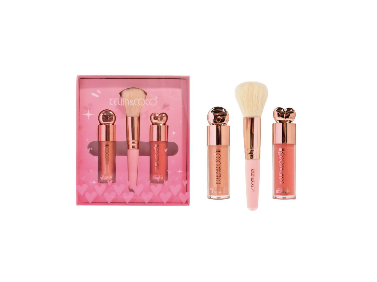 Kevin & Coco Highlight + Blush + Brush Set - Set de Iluminador, Rubor y Brocha