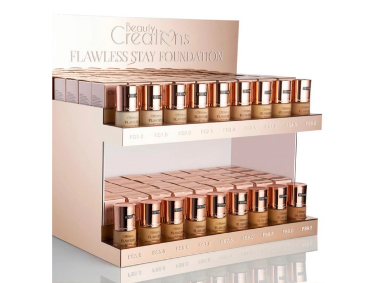 Base Líquida - Beauty Creations Flawless Foundation - Venta al Mayor Display 108 und + 18 Free Tester(8.51$/Unidad)