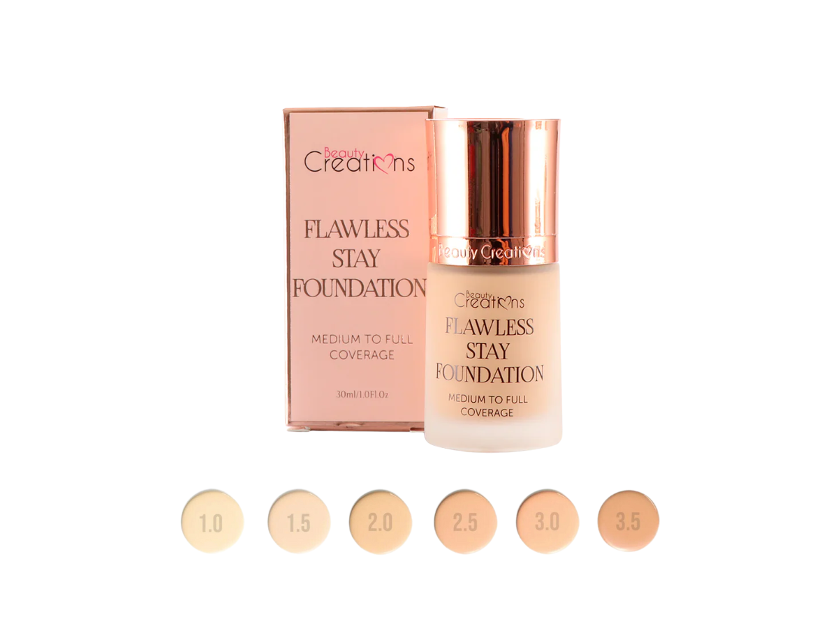 Base Líquida - Beauty Creations Flawless Foundation (Tonos del 1 al 3.5) - Venta al Mayor 6 und (8.99$/Unidad)