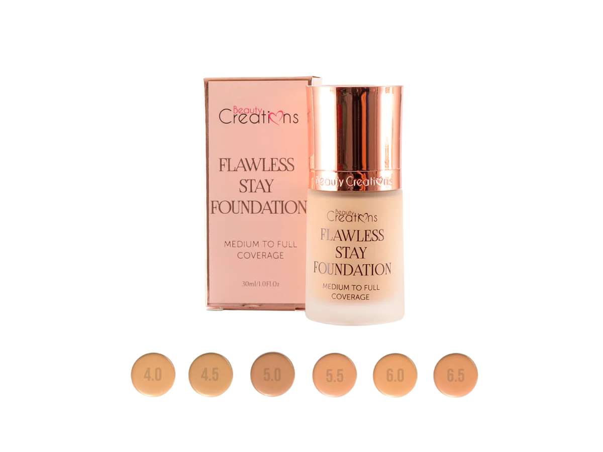 Base Líquida - Beauty Creations Flawless Foundation (Tonos del 4 al 6.5) - Venta al Mayor 6 und (8.99$/Unidad)
