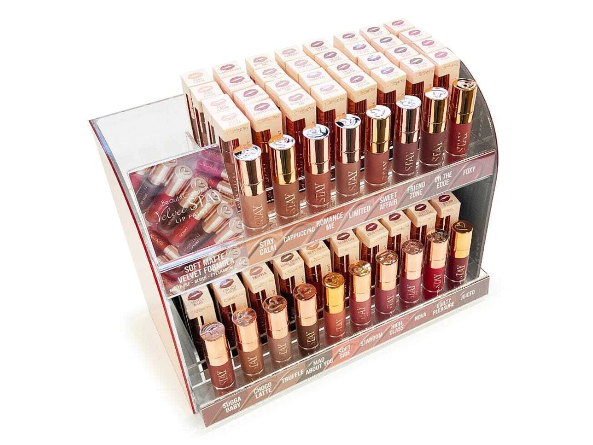 Labial - Beauty Creations Velvet Stay - Venta al Mayor Display 108 + 18 Free Tester (5.01$/Unidad)